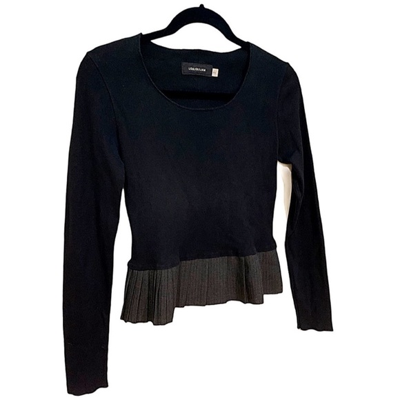 LOULOU LIAM Top Designer’s Charcoal Gray Top Pleaded Inset Ribbed Blouse Size 2 - Picture 3 of 5